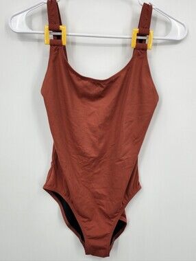 SOLID & STRIPED Coral Strap Brown with Yellow Buckle  Swimsuit Sz 2